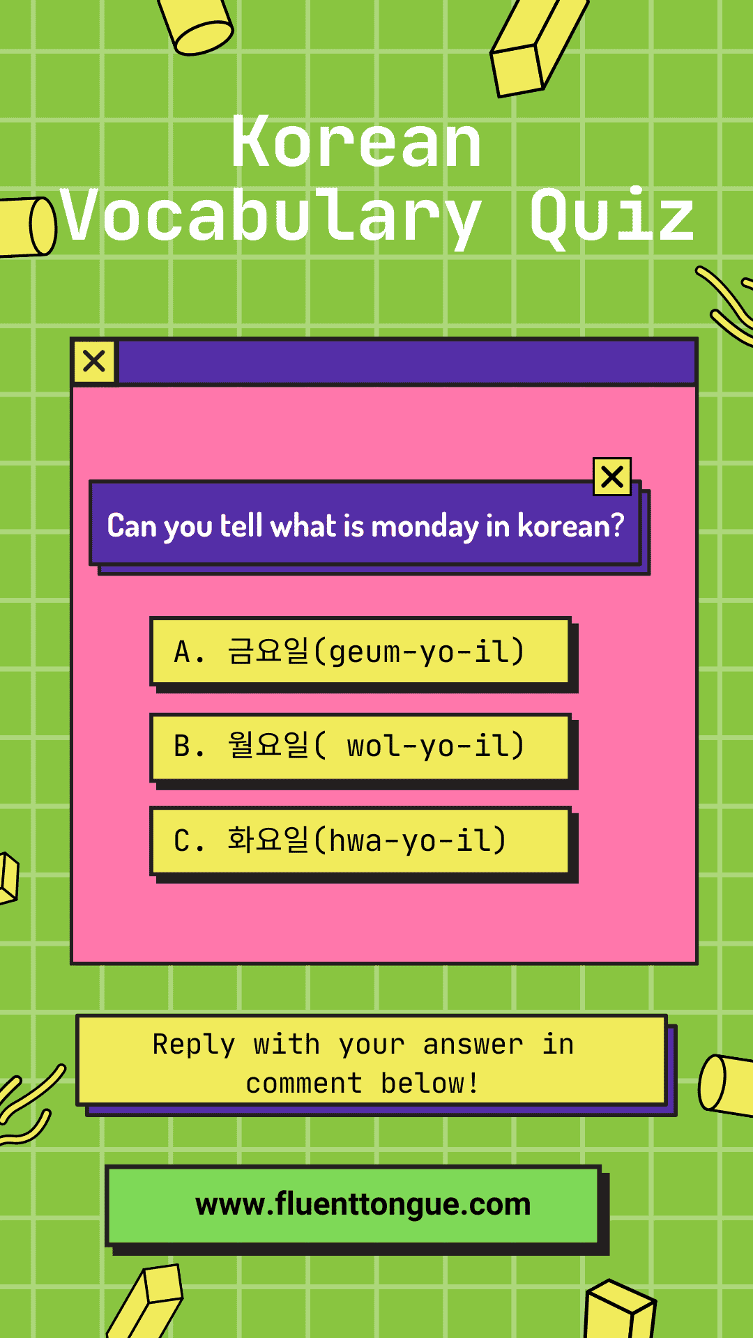 Korean vocabulary quiz- days of the week in  korean